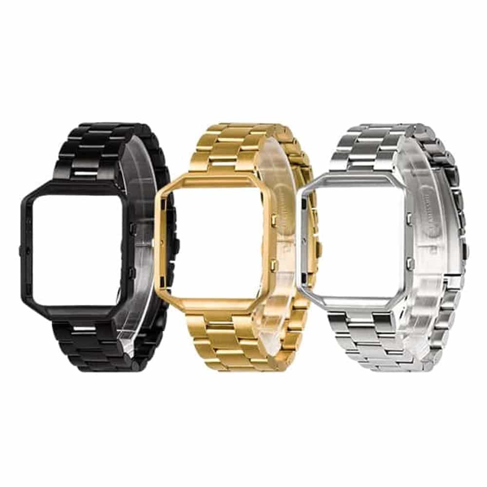 Stainless Steel Strap w/Metal Frame for Fitbit Blaze - Black + Link removal tool