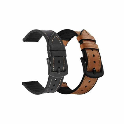 22mm Universal watch genuine leather & silicone strap - Black