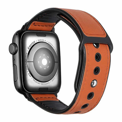 Leather & Silicone Strap for 42/44/45/49mm Apple Watch- Brown
