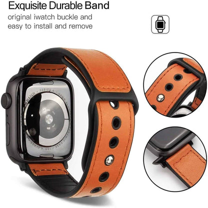Leather & Silicone Strap for 42/44/45/49mm Apple Watch- Brown