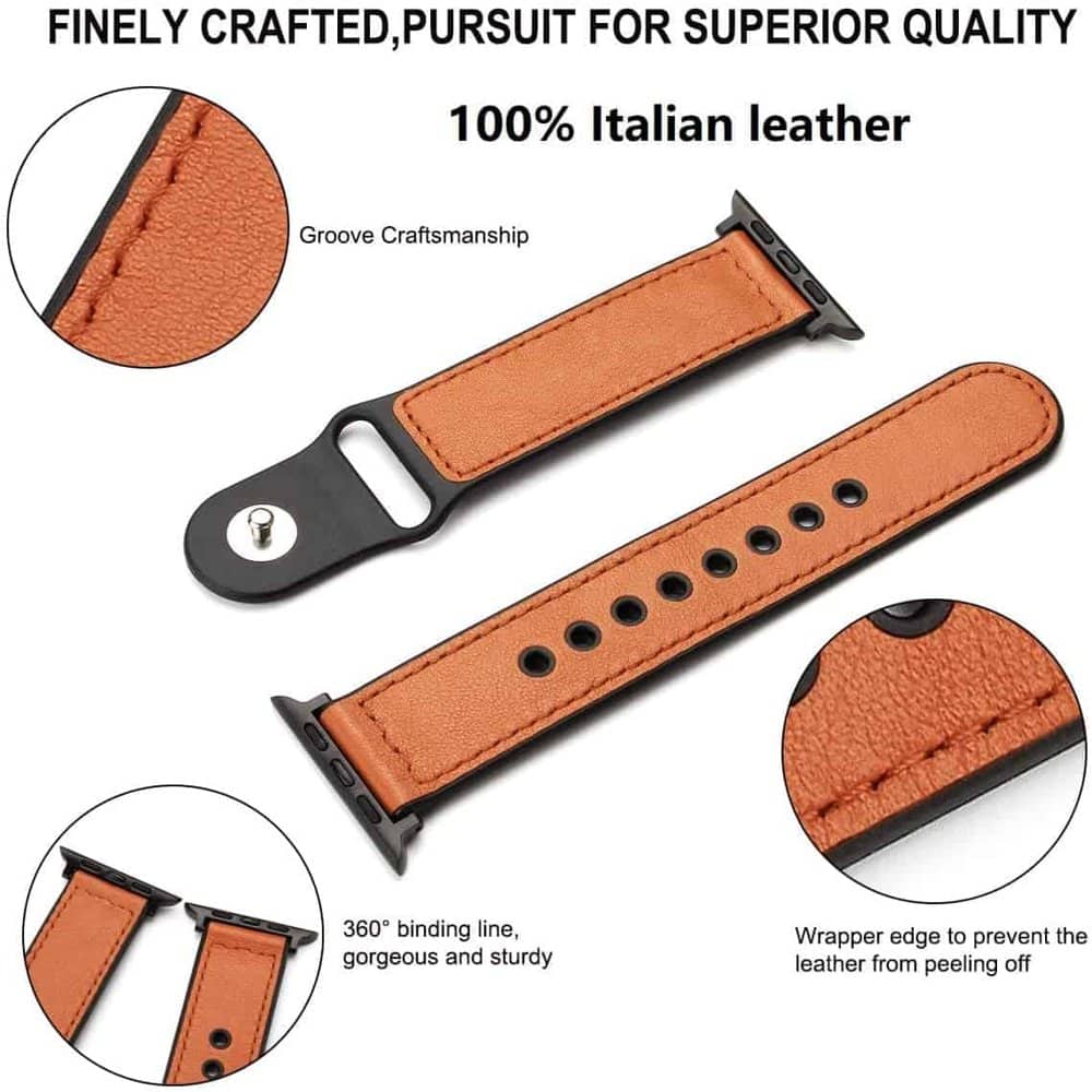 Leather & Silicone Strap for 42/44/45/49mm Apple Watch- Brown