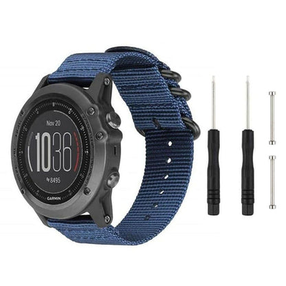 Nylon Replacement Bands 26mm Watch Strap Band Accessory with Pins and removal tools for Garmin Fenix 3 / Fenix 3 HR, Fenix 5X / 6X / 7X Smart Watch - Navy
