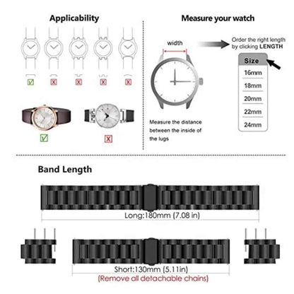 24mm watch 3 links stainless -steel strap - Silver