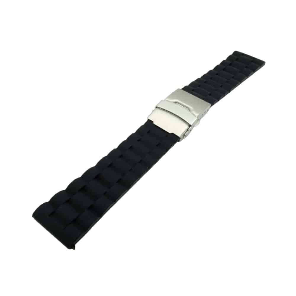 20mm Universal brand grooved silicone watch strap - Black (S-M)