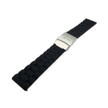 22mm Universal brand grooved silicone watch strap - Black (S-M)