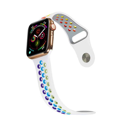 38/40/41mm Apple Watch  silicone strap - White + Rainbow (S-M)