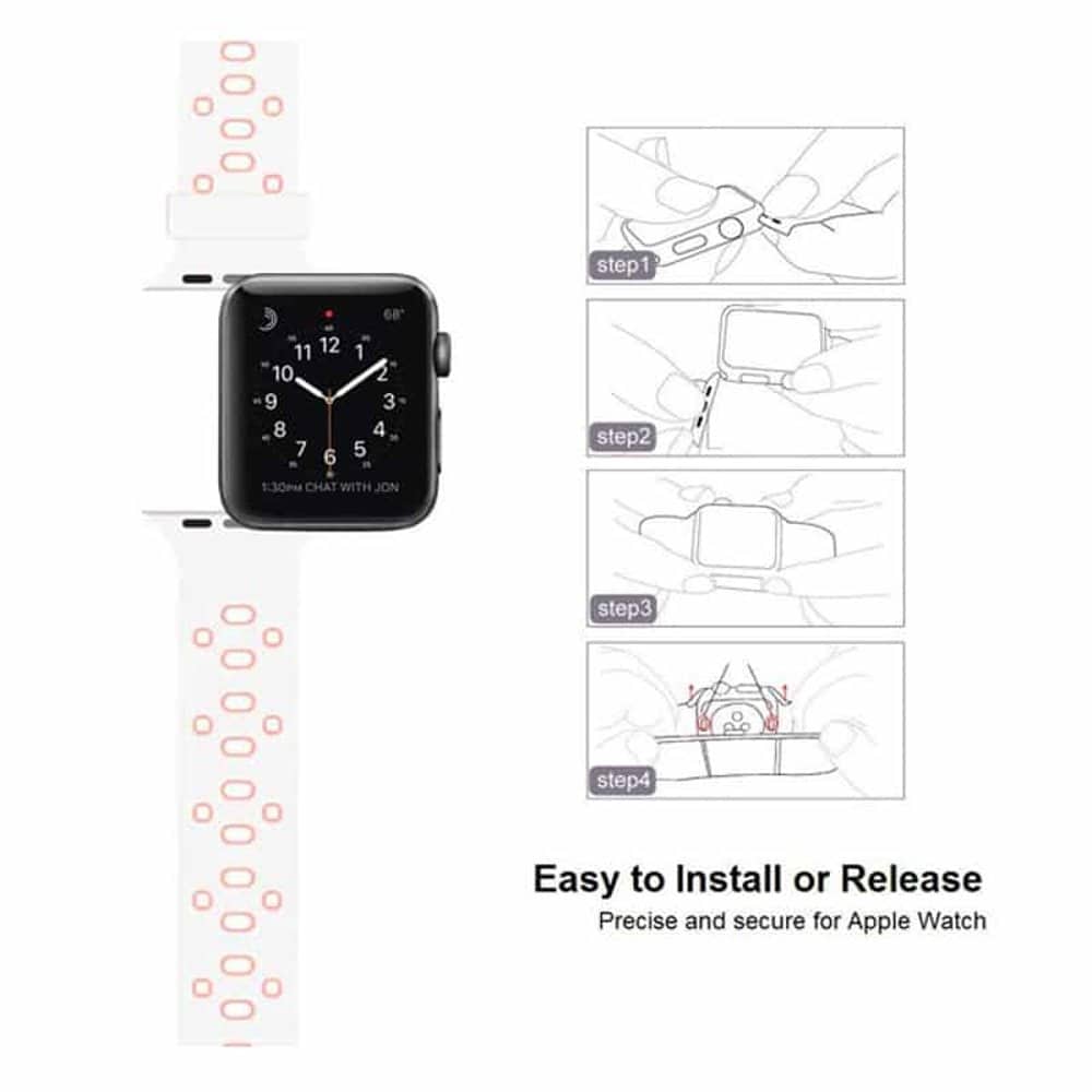 Silicone Strap for 38/40/41mm Apple Watch- White & Pink
