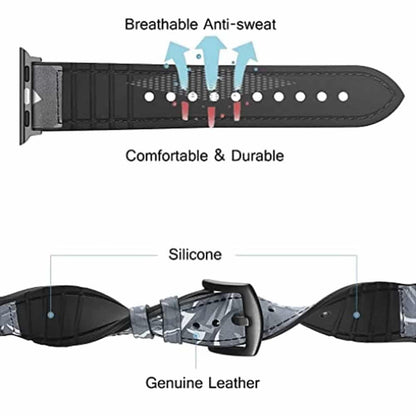 Genuine Leather & Silicone Strap for 42/44/45/49mm Apple Watch- Green Camo