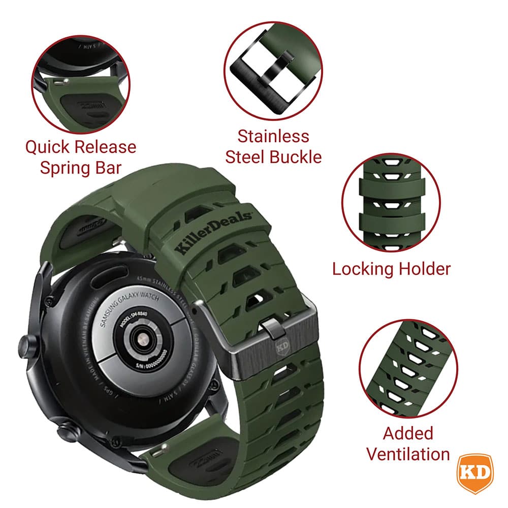 20mm Universal Watch Silicone Strap for Garmin Samsung Huawei- Black & Grey