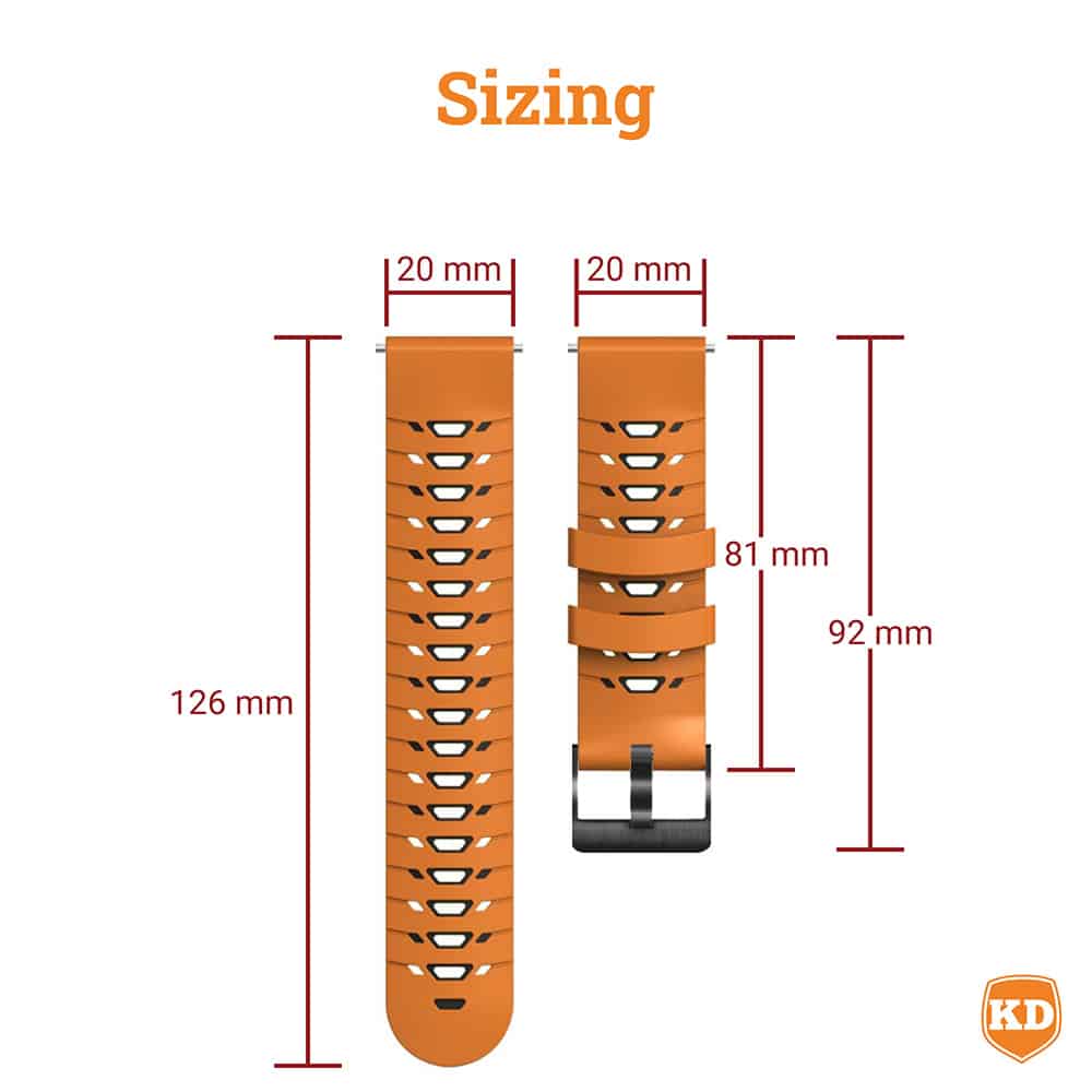 20mm Universal Watch Silicone Strap for Garmin Samsung Huawei- Orange & Black