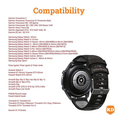 20mm Universal Watch Silicone Strap for Garmin Samsung Huawei- Orange & Black
