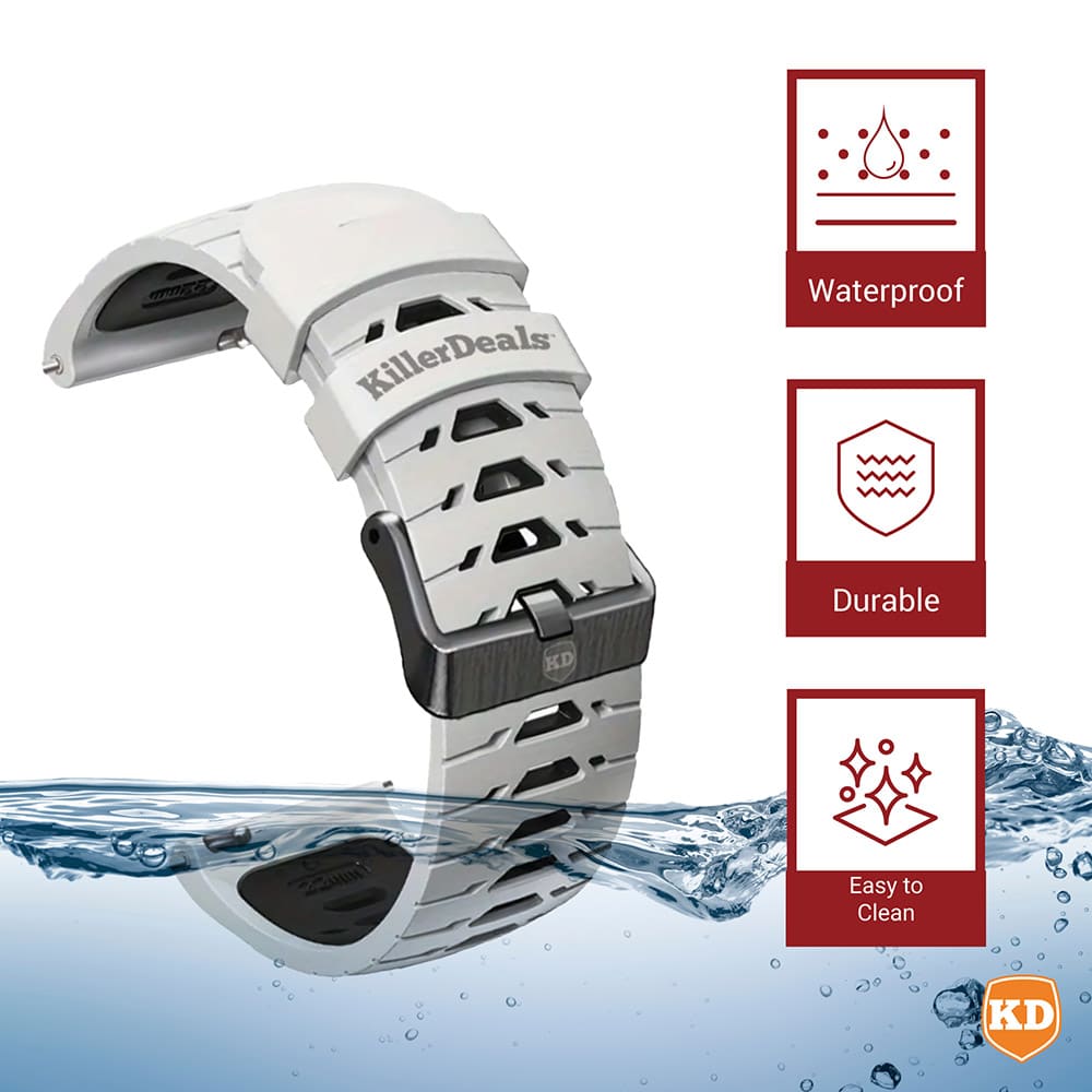 22mm Universal Watch Silicone Strap for Garmin Samsung Huawei- White & Black