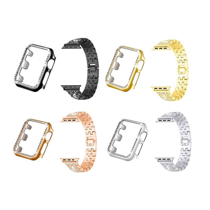 38mm Apple Watch Rhinestone PC Shiny Protective Frame + stainless-steel strap - Gold