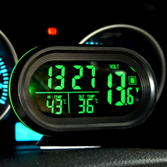 VST 7009V 4 In 1 Digital Car Thermometer Voltage Meter Luminous Clock Tester Detector LCD Monitor Back light Green Light