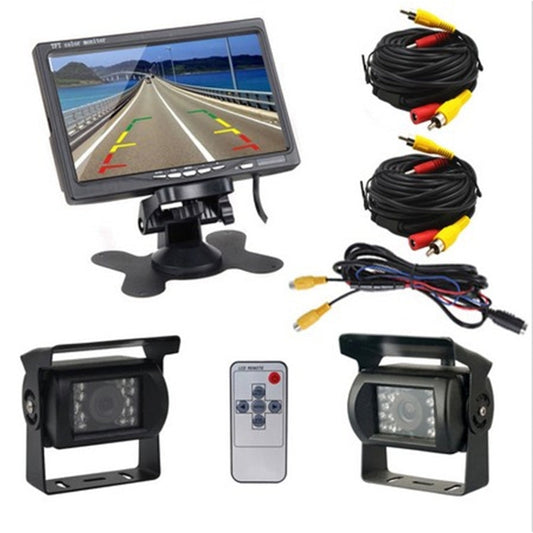 PZ 607 2 Wireless Vehicle Truck Dual Backup Camera and Monitor Infrared Night Vision Rear View Camera with 7 inch HD Monitor