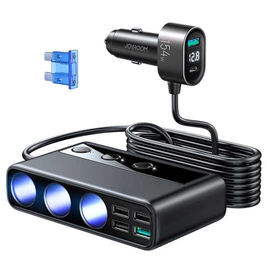 JOYROOM JR CL06 9 in 1 154W PD USB C Type C Dual QC3 0 USB 3 USB 3 Cigarette Lighter Holes Digital Display Car Charger Black