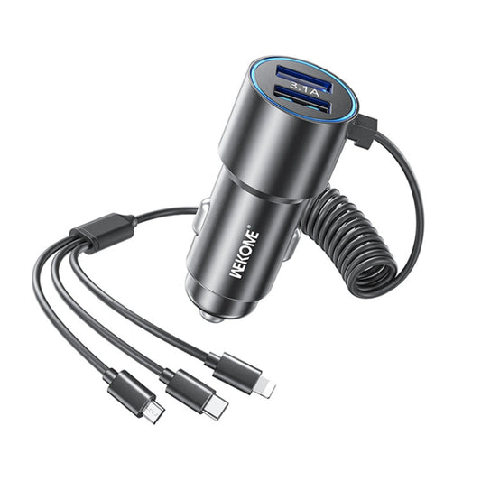 WK WP C44 Pop Digital Series Ciahung 3 in 1 Cabled 33W Dual USB Fast Car Charger Black