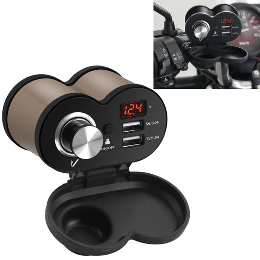 CS 834A4 Multi function Motorcycle Waterproof Aluminium Alloy Mobile Phone Dual USB Charger Cigarette Lighter with Digital Display Switch Gold