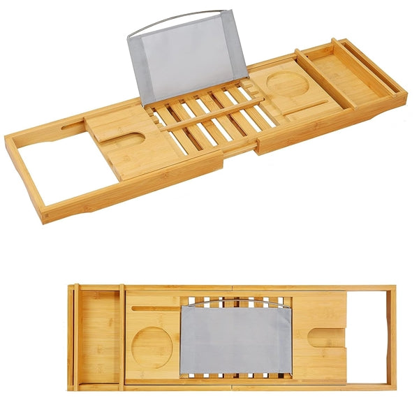Bathtub Caddy Tray Natural Bamboo Wood Adjustable Bathtub Caddy and Bed Tray