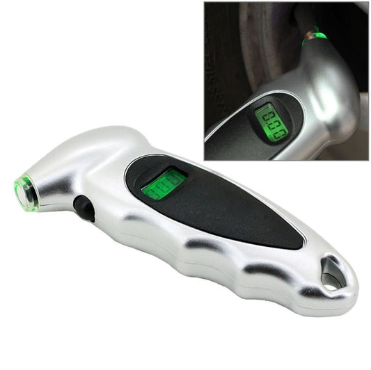 1 4 inch LCD Display Screen Digital Tire Gauge with LED Light Pressure Range 0 100PSI Silver