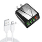 2 in 1 1m USB to 8 Pin Data Cable 30W QC 3 0 4 USB Interfaces Mobile Phone Tablet PC Universal Quick Charger Travel Charger Set US Plug Black