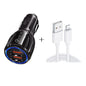 Qc3 0 Dual USB Car Charger 8 Pin Fast Charging Line Car Charging Kit Black