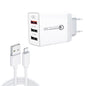 SDC 30W 2 in 1 USB to 8 Pin Data Cable 30W QC 3 0 USB 2 4A Dual USB 2 0 Ports Mobile Phone Tablet PC Universal Quick Charger Travel Charger Set EU Plug