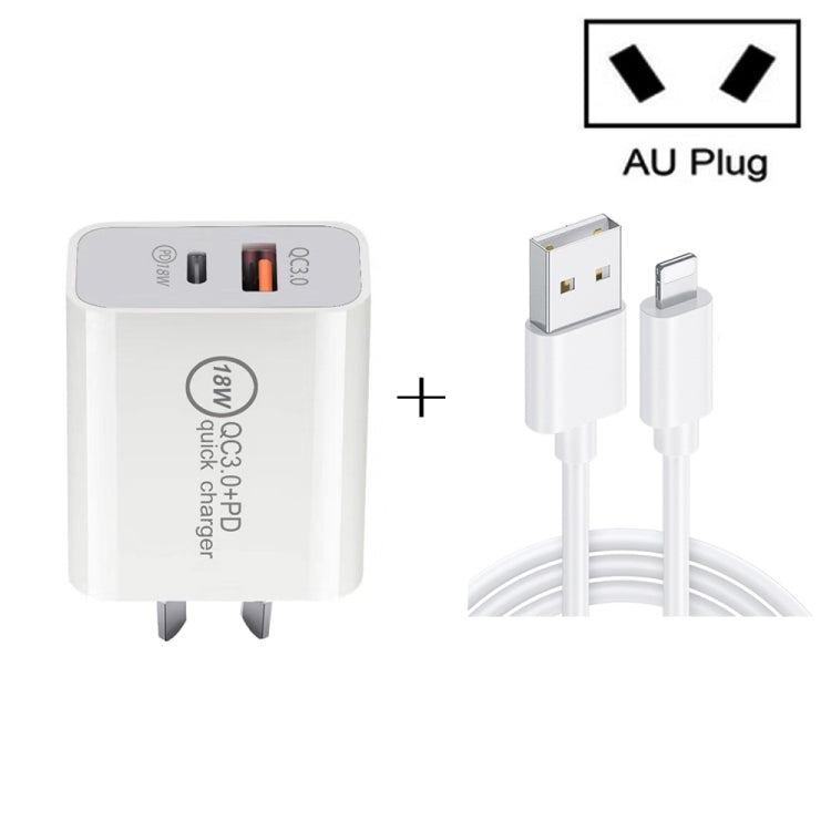 SDC 18W 18W PD 3 0 Type C USB C QC 3 0 USB Dual Fast Charging Universal Travel Charger with USB to 8 Pin Fast Charging Data Cable AU Plug