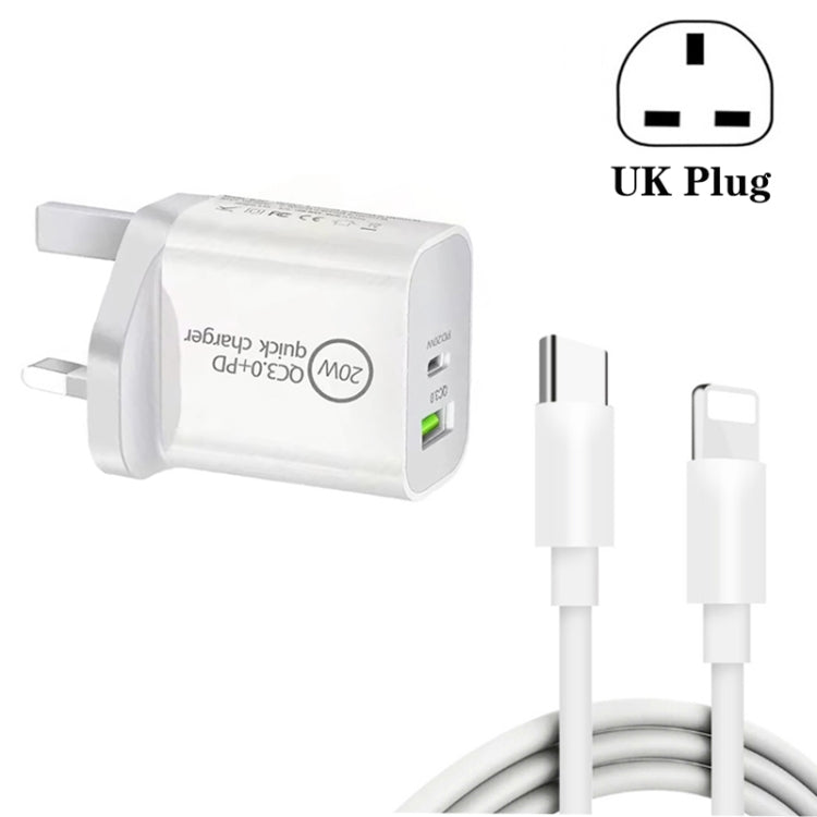 SDC 20WA C 20W PD QC 3 0 USB Dual Fast Charging Universal Travel Charger with Type C USB C to 8 Pin Fast Charging Data Cable UK Plug