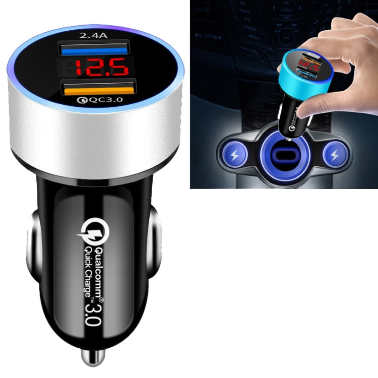 2 PCS Aluminum Ring Display Car Charger QC3 0 2 4A Aluminum Alloy Multi function Halo Digital Display Car Charger Snow Silver