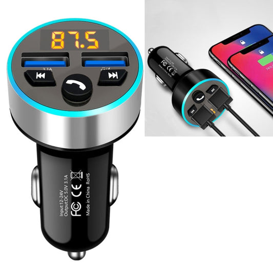 Halo Car MP3 Bluetooth Player Car Charger Car FM Transmitter 3 1A Car Charger Snow Silver