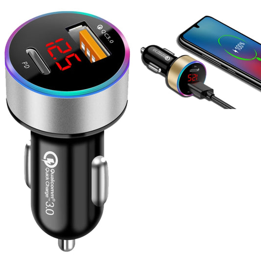 Aluminum Alloy Digital Display PD QC3 0 Car Charger Multifunctional Car Charger Snowflake Silver