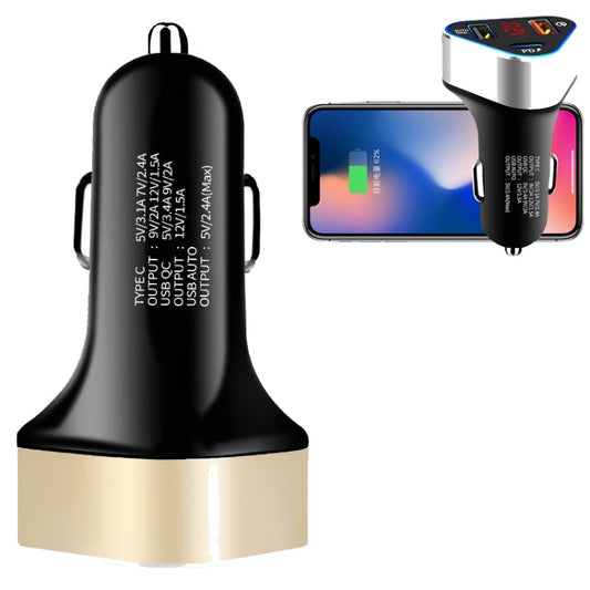 Digital Display PD QC3 0 2 4A Car Charger TYPE C Car Phone Charger Gold