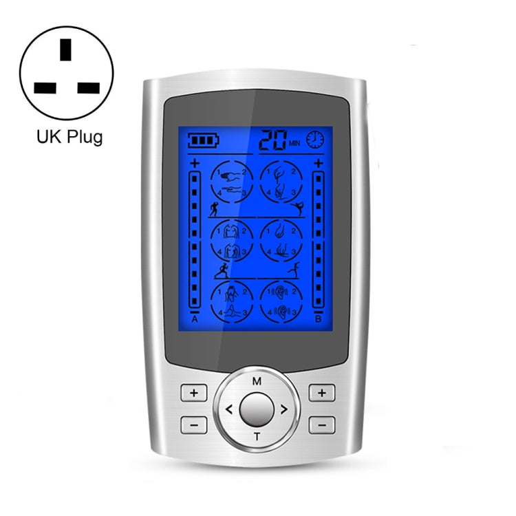 24 Mode Digital Electronic Pulse Massager Intelligent Whole Body Physical Therapy Meridian Massager Specification UK Plug Silver