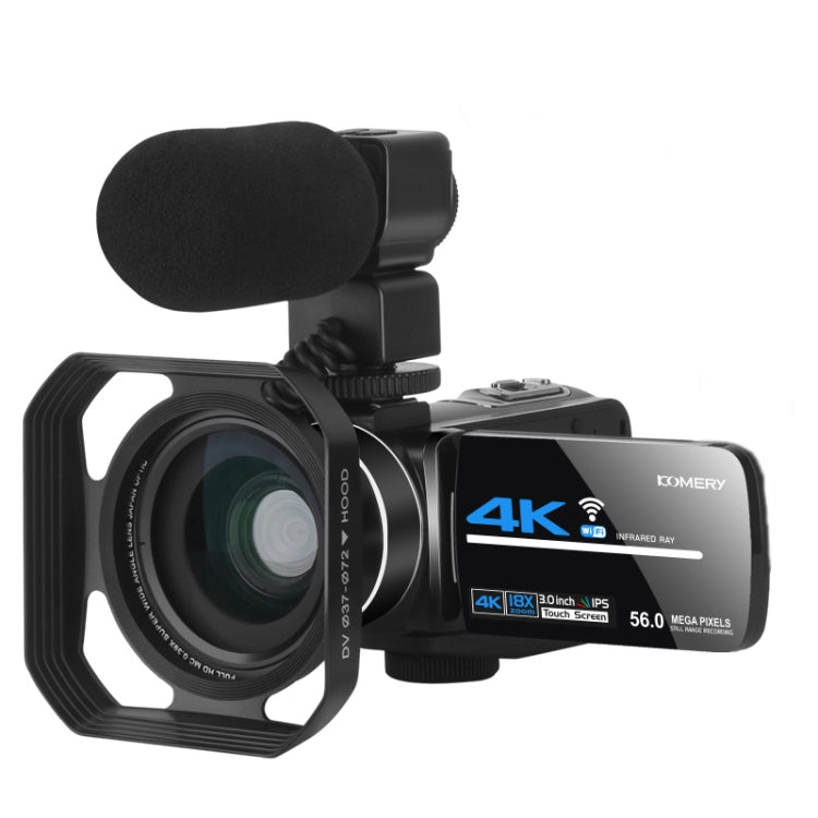 KOMERY AF2 5600PX 18X Zoom 4K Digital Video Camera With Hood Microphone Wide angle Lens