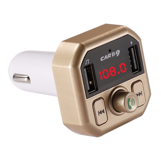 B9 Smart Digital Display Dual USB Bluetooth Car Charger with Hands free Call Function Gold