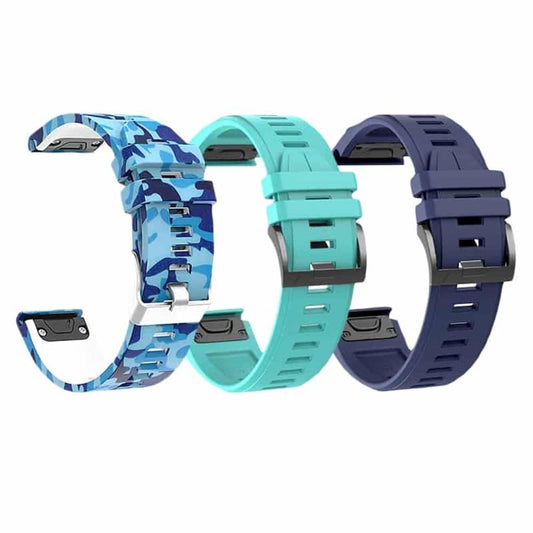 22mm Garmin Fenix 5/6/935/945/S60 Silicone Strap-  Frost/Midnight/Camo Blue Combo